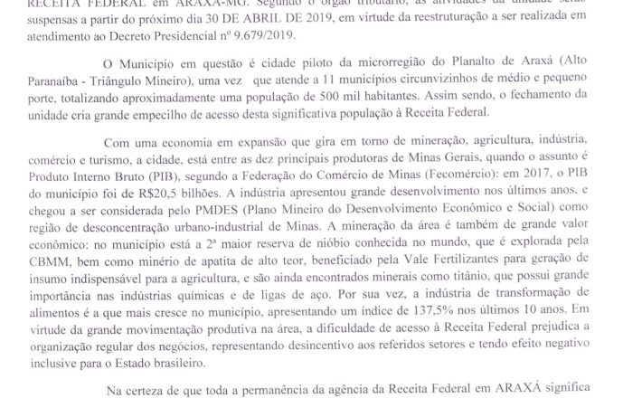 Prefeito Aracely também busca permanência da agência da Receita Federal em Araxá