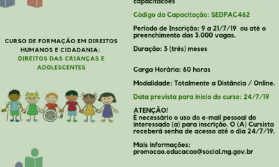 Governo de Minas abre inscrições para curso sobre direitos das crianças e adolescentes