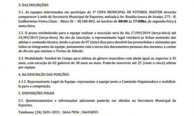 Inscrições abertas para 1ª Copa Municipal de Futebol Master