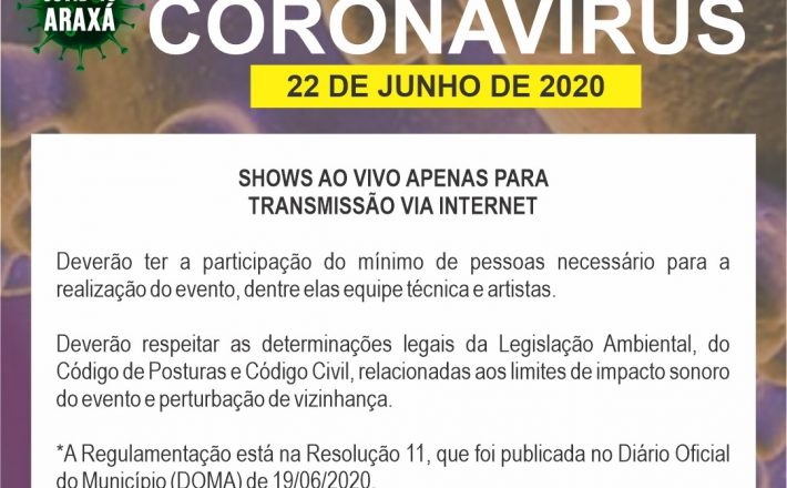Prefeitura e Comitê COVID-19/Araxá regulamentam realização de LIVES