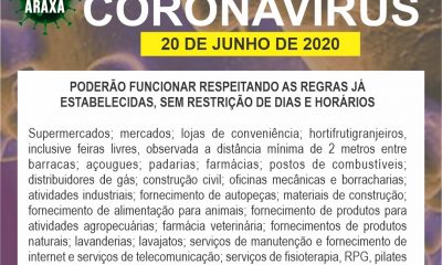 Prefeitura e Comitê COVID-19/Araxá divulgam lista dos serviços que abrem e fecham para essa semana