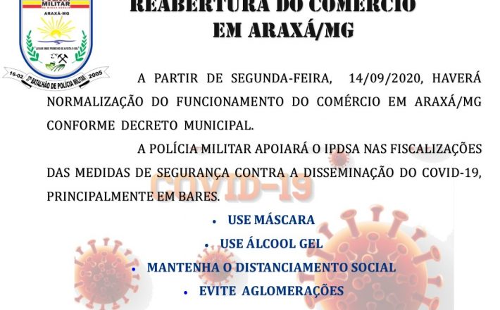 Polícia Militar prestará apoio ao IPDSA na fiscalização do comércio em Araxá/MG