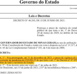 Governo de Minas quer prorrogar vigência do estado de calamidade pública pela pandemia da covid-19 até dezembro