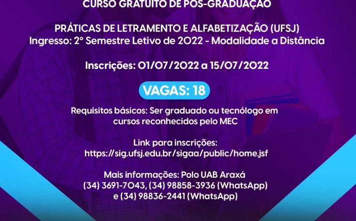 UAB Araxá oferta pós-graduação em Práticas e Letramento