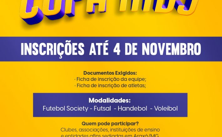 Secretaria de Esportes abre inscrições para a Copa Kids; competição é voltada para crianças e adolescentes de 8 a 15 anos