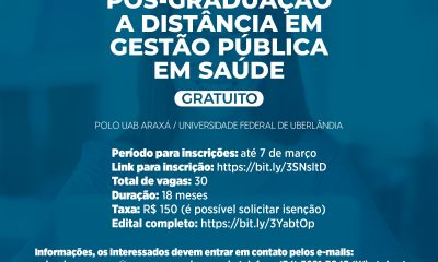 Polo UAB Araxá oferta vagas de pós-graduação em Gestão Pública em Saúde