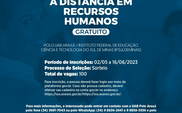 Polo UAB Araxá oferta 100 vagas gratuitas para curso técnico em Recursos Humanos